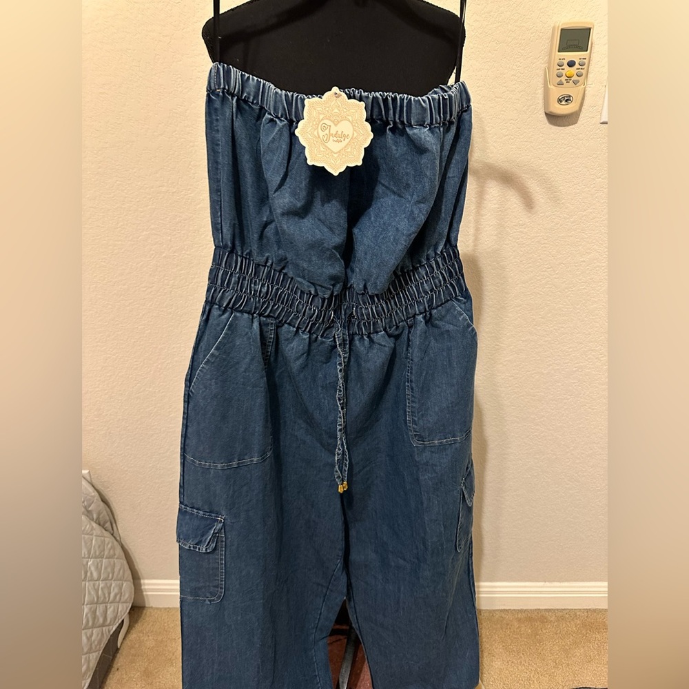 Indulge Denim Blue Elastic Waist Jumpsuit. Size X-Large. NWT - Picture 4 of 10